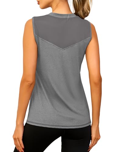 Image of Memouniva Gym Tops for Women Sleeveless Yoga Shirts Workout Tank Tops Running Sports Vest Grey