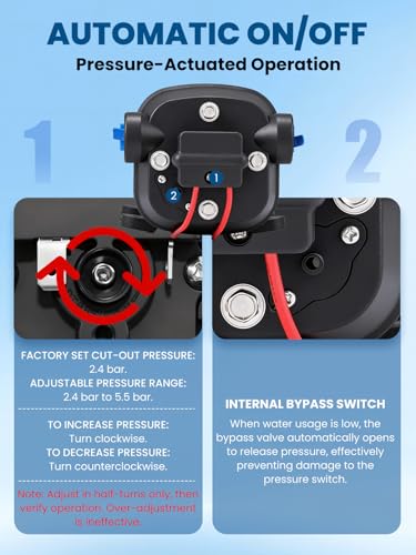 Mxmoonant 24V Automatische Wasserpumpe, Druckpumpe, 2.8Bar, 132W, 17L/Min, Selbstansaugend, Überlastungsschutz, Geräuscharm, Membranpumpe für Wohnmobil, Boot, Waschen, Bewässerung, Zirkulation