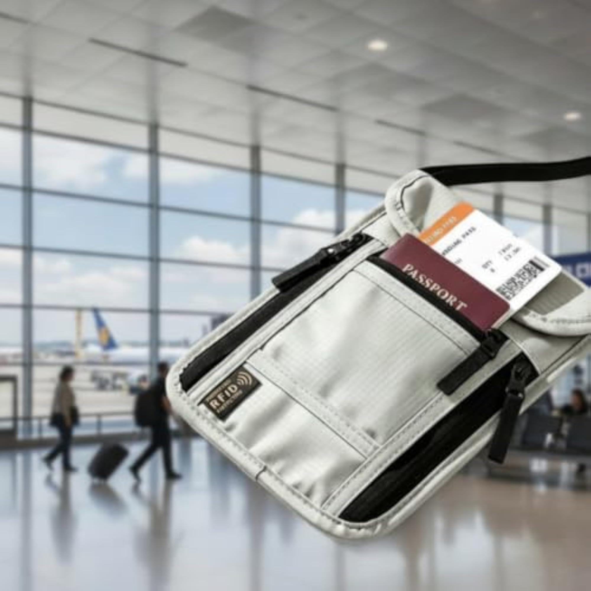 Slim Passport Holder with Neck Strap, Black