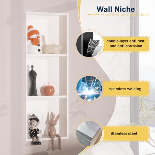 IKITRAEE Stainless Steel Recessed Shower Caddy ，Organizer Storage for Room,Bathroom Insert Shelf with Three-Tier Shelves，Matte White （ 36" X 12"） by IKITRAEE - Used condition - US$170.48