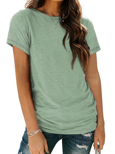 AUTOMET Women's Soft Basic Short Sleeve T-Shirt, Round Neck Top Casual Tee for Spring Summer Everyday Wear 02lightgreen L