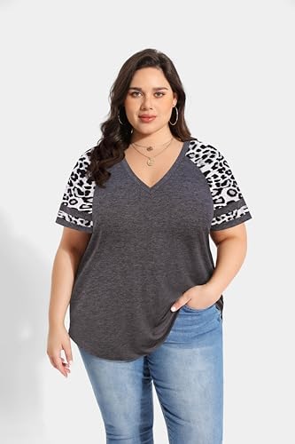 Image of CARCOS Womens Plus Size Tops Short Sleeve Shirts V Neck Tunic Floral /Tie Dye /Solid Summer Tees XL-5X
