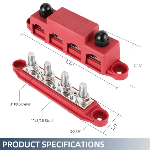 Barre omnibus M10 12V 250A noir avec couvercle pour distribution batterie