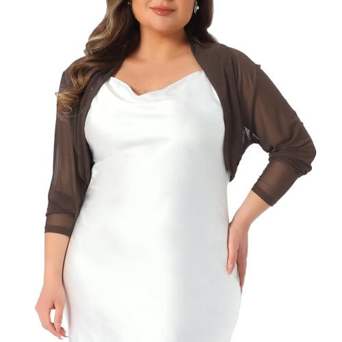 Image of Agnes Orinda Plus Size Mesh Crop Cardigans for Women Long Sleeve Open Front See Through Sheer Bolero Shrug Top