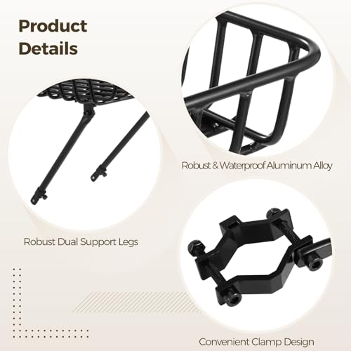Front Bike Basket Rack, Large Aluminum Alloy Front Bicycle Basket with Struts, Cargo Net, and Hardware, 11-15.4\" Adjustable Support Legs, Fits 26-29 in Bicycles - Thumbnail 5