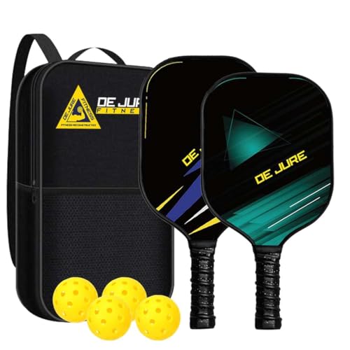 Image of De Jure Fitness 11 MM Pickleball Paddle - 2 Premium Fibre Glass 11 MM Rackets Honeycomb Composite Core with Cushion Comfort Grip & 4 Balls & Portable Racquet Bag (2 Rackets + 4 Balls+ Bag)