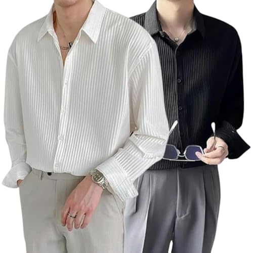 Image of GRECIILOOKS Men's Formal Button Down Shirt - Slim Fit Polycotton Shirt's for Men | Textured Full Sleeve| Business & Meeting Ready (Available in Plus Size)