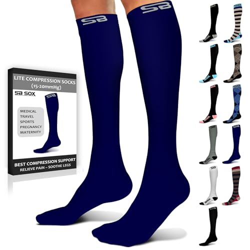 SB SOX Lite Compression Socks for Men & Women (15-20mmHg) – Best Compression Socks for Travel, Sports, and Daily Wear - XXL Sizes too! (Solid Navy, L/XL)