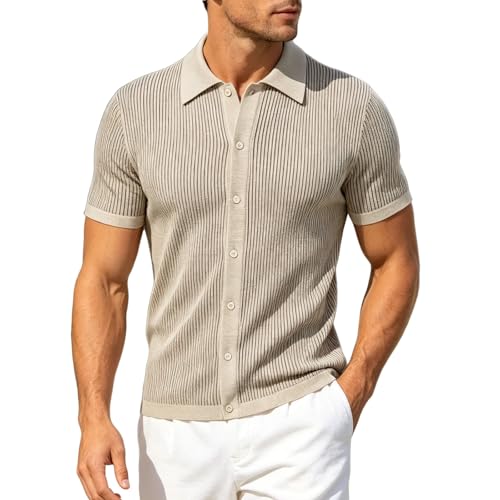 Chemise tricotée pour homme coupe droite unie rétro beige