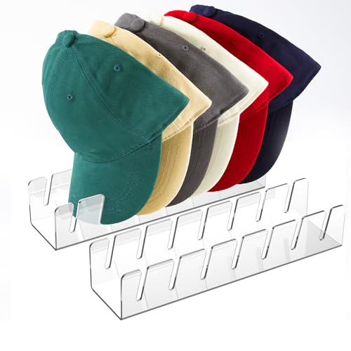 Ateclouds Hat Stand for Baseball Caps, 2 Pcs No Install Acrylic Hat Organizer for 14 Baseball Caps, Hat Racks for Baseball Caps Display and Organizer for Bedroom, Closet, Dresser, Office