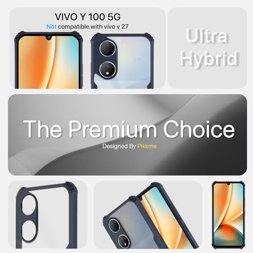 Image of Pikkme Vivo Y100 5G Back Cover | Crystal Clear Transparent Back | Ultra Hyrbid | Full Camera Protection | Raised Edge | Bumper Back Case (Blue)