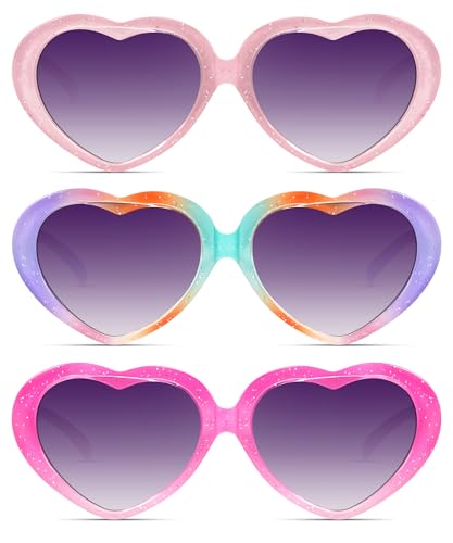NSSIW Kids Polarized Sunglasses Heart-Sunglasses: Toddler Sun Glasses with UV Protection for Girls Youth Child 3Pack Age 3-12