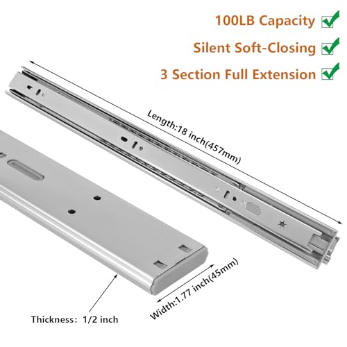 Image of LONTAN 10 Pairs Soft Close Drawer Slides 18 Inch Heavy Duty Cabinet Rails