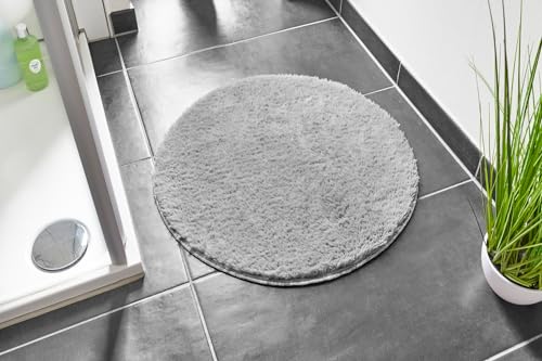andiamo Badematte rutschfest Florida - Badezimmerteppich weich und flauschig - Badteppich rutschfest waschbar Duschvorleger Badvorleger für Badezimmer 60 cm rund grau