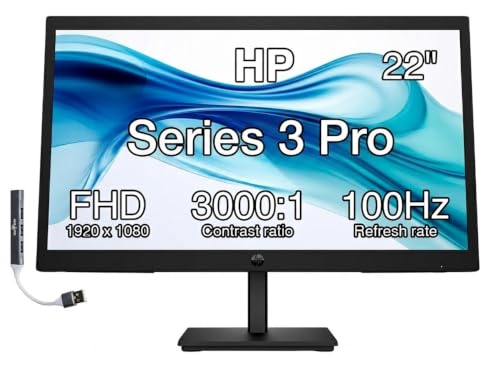 Image of HP Series 3 Pro 22 inch FHD VA Monitor Anti-Glare, Flicker Free, VESA Mount | 5ms Response Time, Brightness 250 nits, Tilt, HDMI, Black Color
