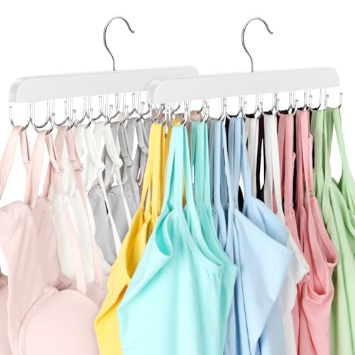 Resovo Bra Hanger for Closet, Tank Top Hanger 20 Hooks Capacity Foldable Wood Space Saving Hanger Closet Organizers and Storage for Dorm & Apartment for Tank Top, Bra, Scarf