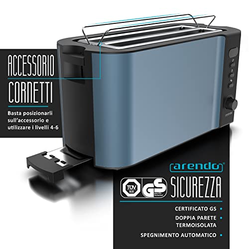 Arendo - Tostapane Moderno a 2 Fessure XXL - Scongela – Doppia Parete termoisolante - con Accessorio scalda Cornetto - 1500W - Vassoio raccogli briciole - Display con Tempo rimanente - Blu Admiral - immagine 6
