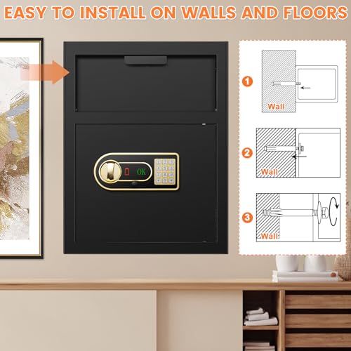 2.8 Cubic Drop Safe for Business, Anti-Theft Drop Slot Safes for Money with Digital Combination Lock & Spare Keys, Cash Depository Safe with Drop Box for Home Retail Store Business thumbnail 8