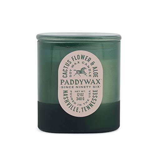Paddywax Scented Candles Vista Collection Vintage Style Artisan Candle in Frosted Glass, 340g, Cactus Flower & Aloe