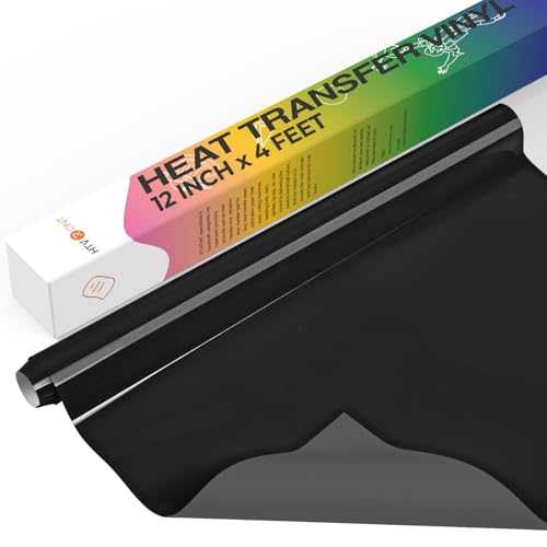 Image of HTVRONT Heat Transfer Vinyl Roll -12 inch x 4FT Black HTV Vinyl for T-Shirts, Black Iron on Vinyl for All Cutting Machines - Easy to Cut & Weed for HTV Heat Transfer Vinyl Design