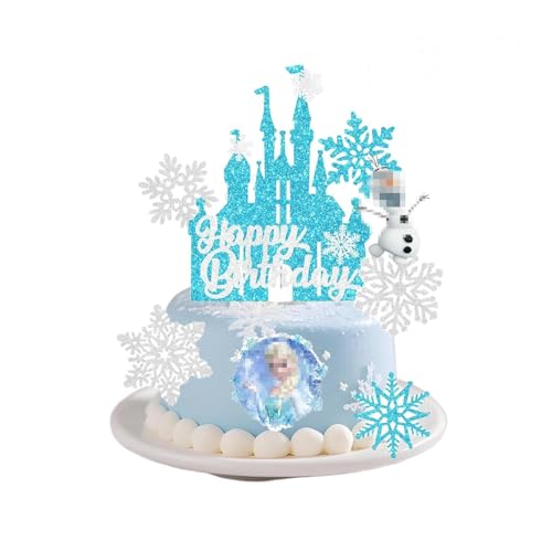 Dinghaole 8 Pcs Frozen Cake Toppers - Cake Toppers For Girls Snowflake Cartoon Birthday Cake Decorations