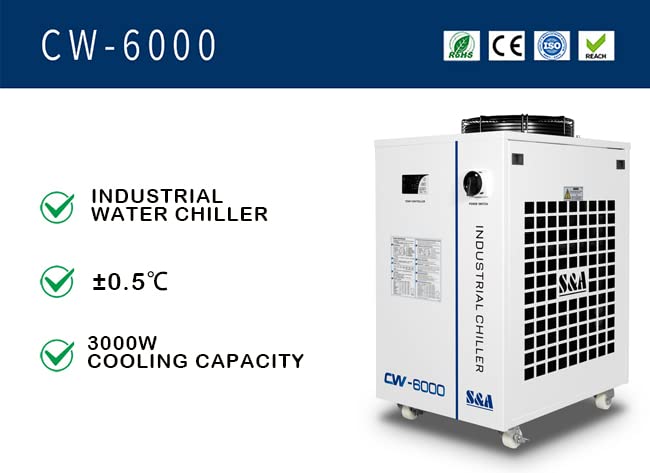 S&A CW-6000DN Industrial Water Chiller 14L, 1.52HP, AC 1P 110V, 60Hz, 3000W Cooling Capacity