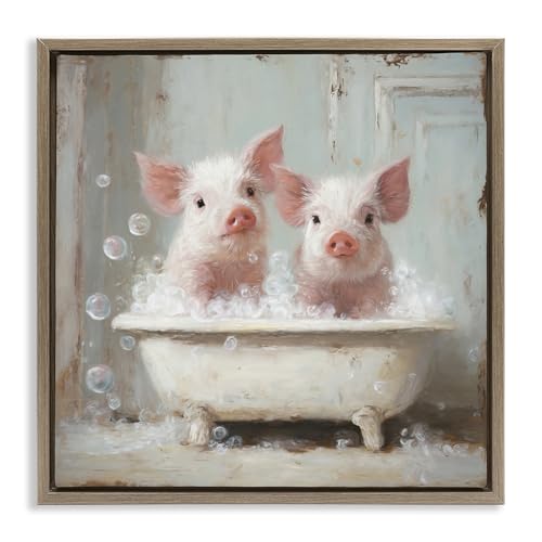 Stupell Industries 'Piglet Bubble Bath'| Floating Frame Canvas Art