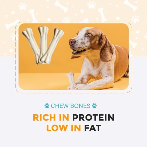 Image of 5 inch Rawhide Dog Chew Bones - Pack of 12 . Chicken Flavour . Protein‑Rich, Low‑Fat Dental Chews for Medium & Adult Dogs . No Added Colours or Preservatives