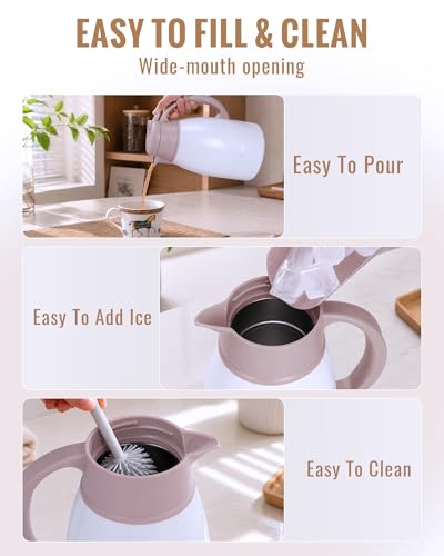 Image of GiNT Thermal Coffee Carafe 51 Oz, Stainless Steel Insulated Beverage Server with Easy-Clean Detachable Lid, Leak-Proof One-Hand Pour Large Dispenser for Hot Drinks and Coffee Pot for Home Office