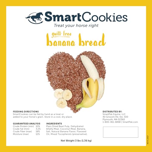 SMARTPAK SmartCookies | Healthy Treats for Horses Made from Coconut Meal, Beet Pulp, Alfalfa, and Flaxseed Oil | No Sugar Added Horse Treats | Banana Bread Flavor Cookies for Horses, 3 lb Bag