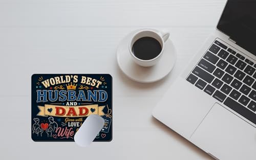 Image of My Print Shop World's Best Husband and Dad Mouse Pad | 9 x 7.5 Inch | 3mm Thick Non-Slip Rubber Base Mouse Pad for Husband, Dad, Father | Office & Home Desk Accessory