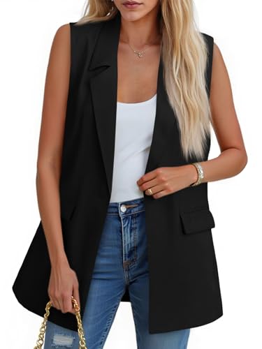Cicy Bell Women's Sleeveless Blazer Vest Casual Open Front Single Button Summer Jacket with Pockets