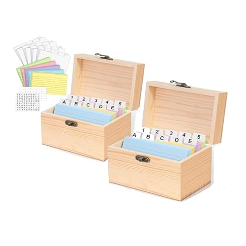 2 pcs Holz-Rezeptbox mit Karten, robuste Karteikartenbox aus Holz, ,Rezepthalter, Kartenbox, Notizkarten-Organizer, Etui Notizkarten für Küche, Hochzeit, Brautparty, Mutter（15*10*10.5cm）
