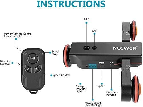 Neewer 3-Wheels Wireless Video Camera Dolly, 3-Speed Motorized Electric Track Rail Slider Dolly Car With Remote Control, Compatible With Dslr Camera, Camcorder, Gopro, Iphone, And Android Smartphone #TOP2