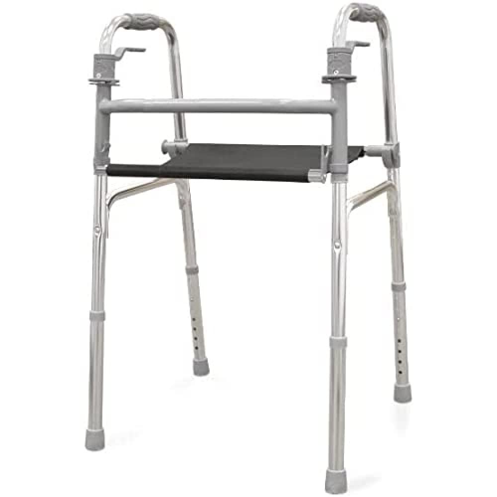 QUIRUMED Andador de aluminio con asiento de lona, Ligero, Plegable, Altura regulable, Empuñadura de goma, Ancho 51 cm, Color Gris, Para ancianos, Para personas mayores