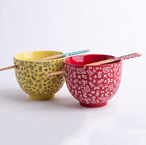 JUNYFFF Tazones De Sopa De Fideos Ramen, Set Cuenco Cerámica para Ramen 700Ml, Cuencos De Ramen Retro con Palillos, Japonés Tazón De Ramen, para Sopa, Udon, Pasta, Ensalada Y Cereales, 2 Piezas,B Cover