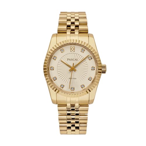 PASCAL Timeless Classic Diamond Watch for Men Swiss Quartz Watch with Lab-Grown Diamonds Sapphire Crystal Elegant Dress Watch Gift 10 ATM Water Resistant Fits 6.5-9.5 Wrists (Oat Milk 36)