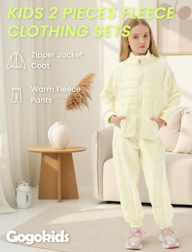 Gogokids Boys Girls 2-Piece Fleece Outfits, Warm Quilted Winter Jacket & Pants Set, Kids Thermal Tracksuit Snow Suit Layer for School Skiing, White, 7-8 Years - image 2