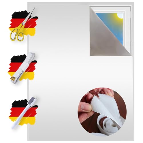 Verdunklungsstoff inkl. selbstklebendem Klettband | Sonnenschutz zu 100% Verdunkelung | Folie mit Thermobeschichtung | Meterware für Fenster und Dachfenster lichtundurchlässig (Perlweiß mit Klettband)