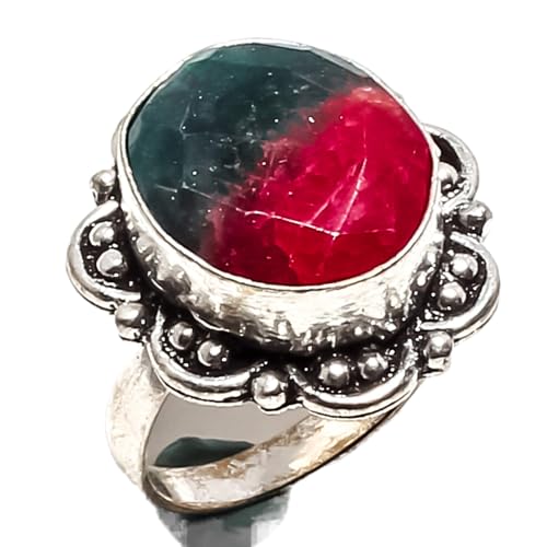Bague en Agate Bicolore Argent 925 : Joaillerie Artisanale Faite à la Main Size 9.25