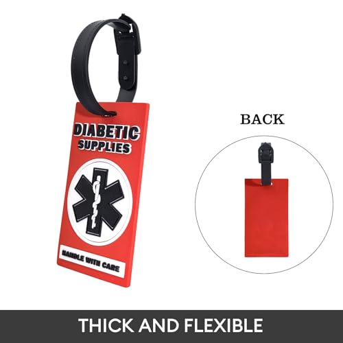 2 Pack Diabetic Supplies ID Tag for Insulin & Medical Equipment, Durable Type 1 Diabetic Supplies Luggage Tag for Suitcases, Bags & Travel Cases4