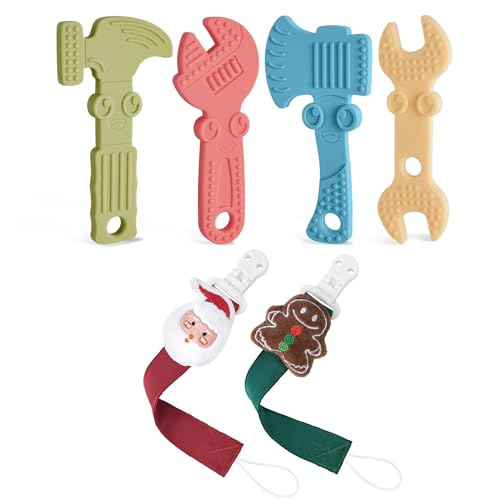 Image of TYRY.HU 4 Pack Baby Teething Toys for Babies 0-36 Months with Neutral Pacifier Clip