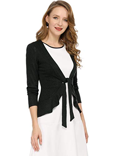 Image of Allegra K Women's Tie Front Cardigan Dressy Casual Cardigan Draped Ruffle Shrugs for Women Dresses