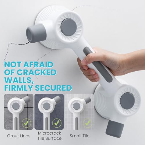 Image of TAILI Shower Grab Bars,Shower Handles,Super Strong Adhesive,350lbs,Grey | Fits Microcrack Tile,Safety for Bathtubs,Toilet,Elderly&Seniors,Bathroom Grip Rails,No Drilling Removable Waterproof,12.8 inch