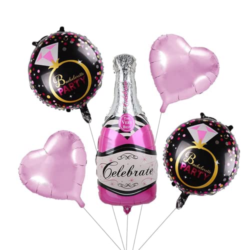 Image of Wanna Party Celebrate Bachelorette Party Balloons, Champagne Bottle Foil Balloon For Bachelorette, Cocktail, House Party Decoration, Pack of 5