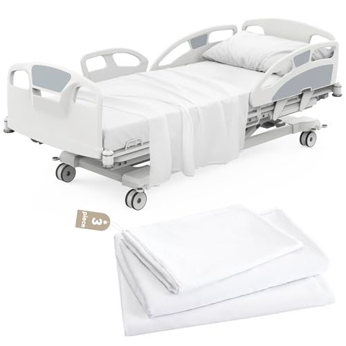 White 3-piece microfiber hospital bed sheet set — the 36 x 84 in fitted size matches a standard care bed frame.