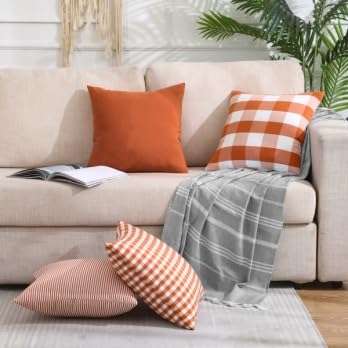 2 Federe Per Cuscino A Quadri Arancioni E Bianchi – Motivo Scozzese 50x50 Cm – Decorazione Autunnale Per Divano E Casa – Ringraziamento