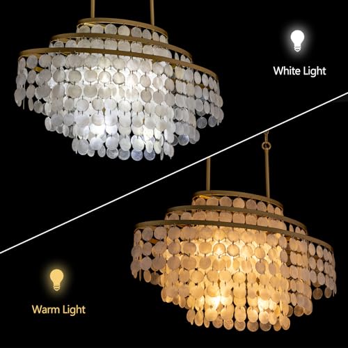 Wellmet Coastal Capiz Shell Chandelier, 6 Lights Beach Light Fixture, Sea Shell Pendant Lighting for Dining Room, Gold Oval Ceiling Light for Kitchen Island, 30.3" L X 16" W - Image 6