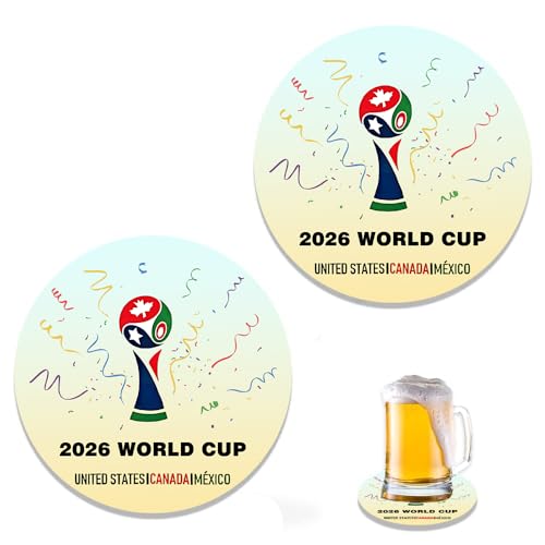 Lot de 50 sous-verres ronds en papier absorbant respectueux de l'environnement sur le thème de la Coupe du monde 2026 - 10 cm - Design officiel de l'équipe - Idéal pour les fêtes d'observation de