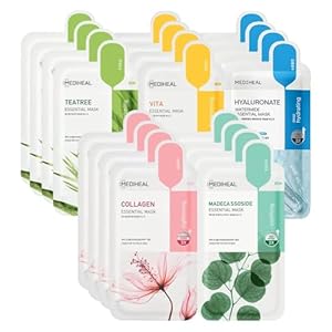 Mediheal Sheet Mask Essential Heroes 20 Variety Pack Korean Skincare Routine, Hydrating Facial Sheet Mask Combo, Daily K-Beauty Skin Therapy